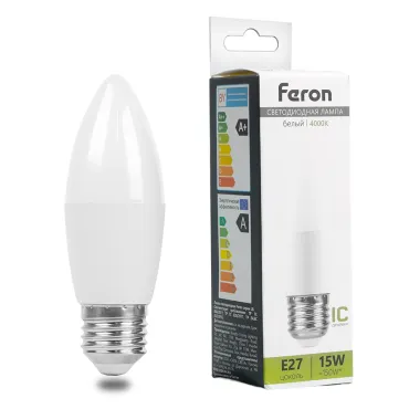 Лампа светодиодная LB-980 C37 (свеча) 15W 175-265V E27 4000К (белый) Feron 52070