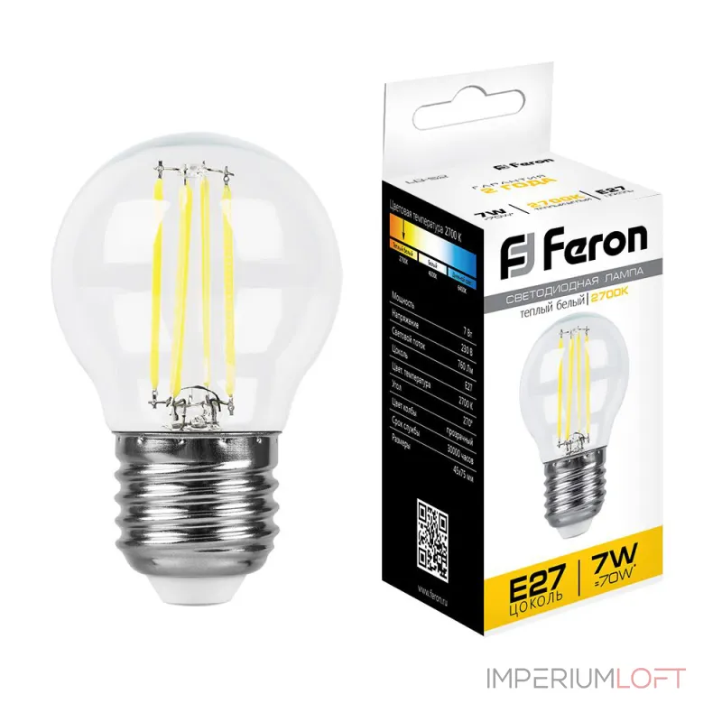 Лампа светодиодная филаментная Feron E27 7W 2700K Шар Прозрачная LB-52 25876 от ImperiumLoft Лампа светодиодная филаментная Feron E27 7W 2700K Шар Прозрачная LB-52 25876 от ImperiumLoft