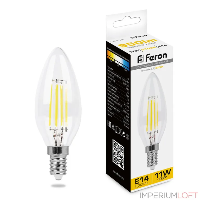 Лампа светодиодная Feron LB-713 Свеча E14 11W 230V 2700K 38006 Лампа светодиодная Feron LB-713 Свеча E14 11W 230V 2700K 38006