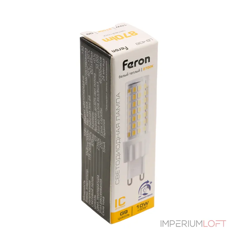 Лампа светодиодная диммируемая G9 10W 175-265V 2700K Feron 51741 Лампа светодиодная диммируемая G9 10W 175-265V 2700K Feron 51741