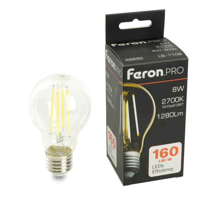Лампа светодиодная Feron.PRO LB-1108 Шар E27 1280LM 8W 175-265V 2700K 48892 от ImperiumLoft