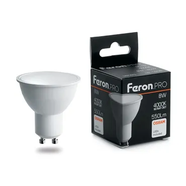 Лампа светодиодная Feron LB-1608 GU10 8Вт 4000K 38093 Цвет арматуры никель Цвет плафонов прозрачный