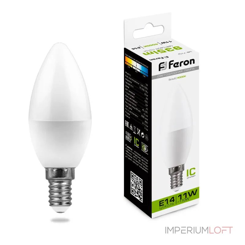 Лампа светодиодная Feron LB-770 Свеча E14 11W 175-265V 4000K 25942 Лампа светодиодная Feron LB-770 Свеча E14 11W 175-265V 4000K 25942