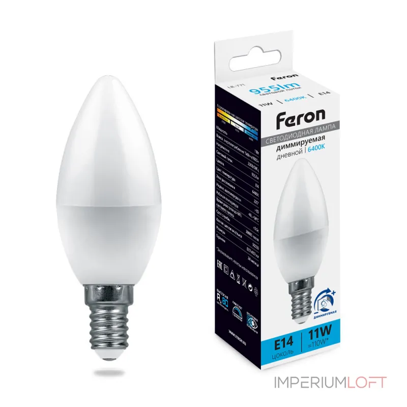 Лампа светодиодная диммируемая Feron LB-771 Свеча E14 11W 230V 6400K 51057