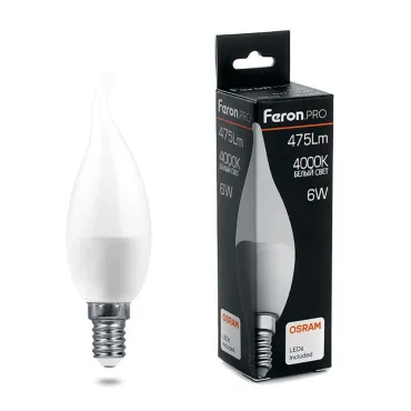 Лампа светодиодная Feron LB-1306 E14 6Вт 4000K 38048 Цвет арматуры хром Цвет плафонов белый