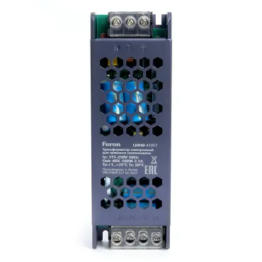 Трансформатор электронный для трековых светильников Feron LB048 48 Вт 2.06А 100W 41957 Трансформатор электронный для трековых светильников Feron LB048 48 Вт 2.06А 100W 41957