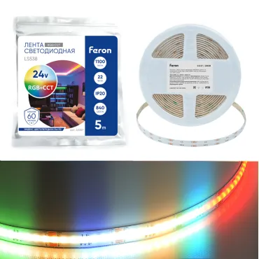 Светодиодная COB лента 320SMD(2110) 10Вт/м 24V 3000К IP20 5м Feron 53337