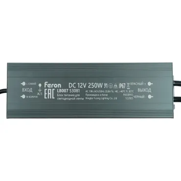 Трансформатор электронный для светодиодной ленты 250W 12V IP67 (драйвер) Feron 53081 Трансформатор электронный для светодиодной ленты 250W 12V IP67 (драйвер) Feron 53081