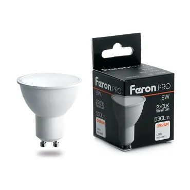 Лампа светодиодная Feron LB-1608 GU10 8Вт 2700K 38092 Цвет арматуры никель Цвет плафонов прозрачный