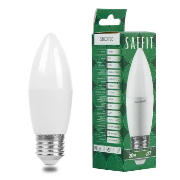 Лампа светодиодная SBC3720 C37 (свеча) 20W 230V E27 6400К (холодный) Feron Saffit 55271