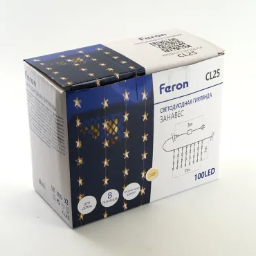 Гирлянда занавес FERON CL25 100LED 2700К (теплый белый) 2*1м+3м IP20 6W 48607 от ImperiumLoft