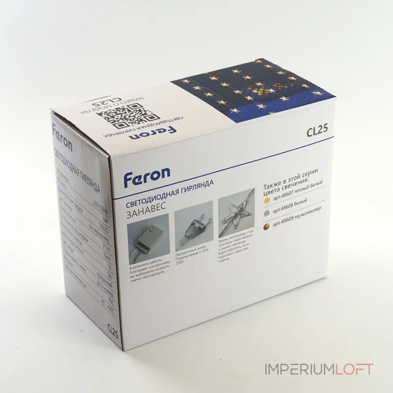 Гирлянда занавес FERON CL25 100LED 2700К (теплый белый) 2*1м+3м IP20 6W 48607 от ImperiumLoft