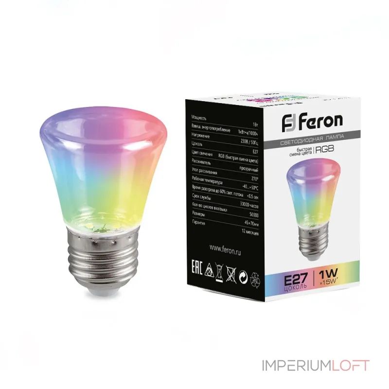 Лампа светодиодная C45 (колокольчик) 1W 230V E27 (RGB) Feron 38131 Лампа светодиодная C45 (колокольчик) 1W 230V E27 (RGB) Feron 38131