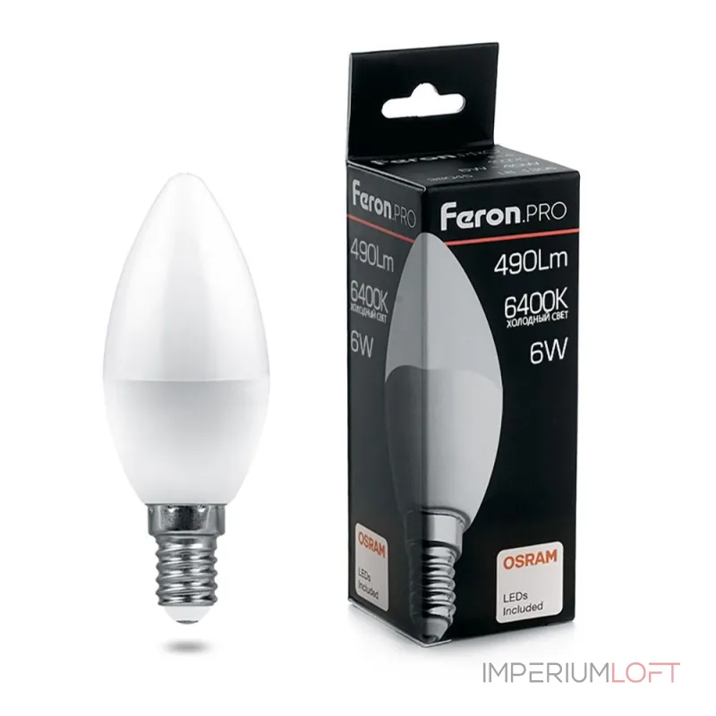 Лампа светодиодная Feron LB-1306 E14 6Вт 6400K 38046 Цвет арматуры хром Лампа светодиодная Feron LB-1306 E14 6Вт 6400K 38046 Цвет арматуры хром