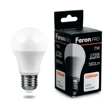 Лампа светодиодная Feron LB-1007 E27 7Вт 2700K 38023 Цвет арматуры хром Цвет плафонов белый