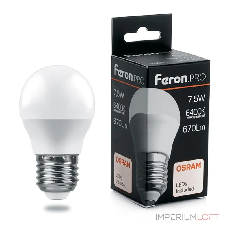 Лампа светодиодная Feron LB-1407 E27 7.5Вт 6400K 38076 Цвет арматуры хром Цвет плафонов белый Лампа светодиодная Feron LB-1407 E27 7.5Вт 6400K 38076 Цвет арматуры хром Цвет плафонов белый