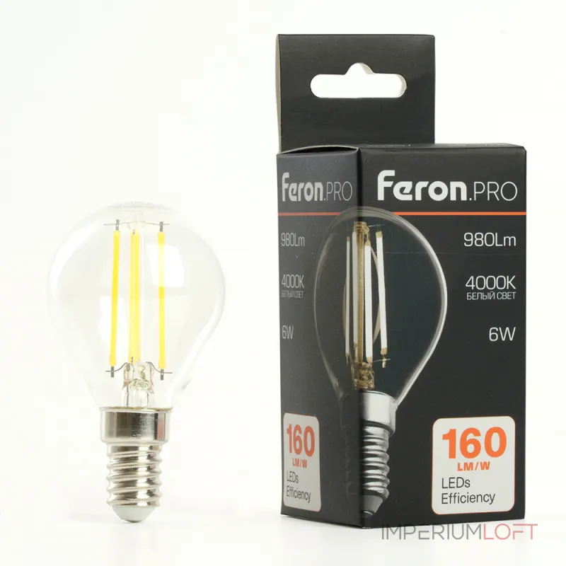 Лампа светодиодная Feron.PRO LB-1706 Шарик E14 980LM 6W 175-265V 4000K 51257 Лампа светодиодная Feron.PRO LB-1706 Шарик E14 980LM 6W 175-265V 4000K 51257