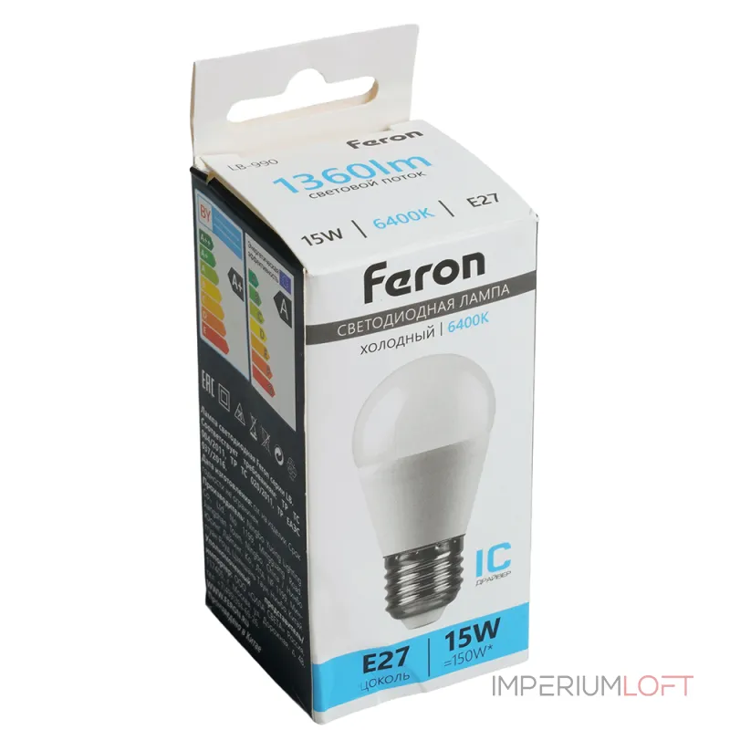 Лампа светодиодная LB-990 G45 (шар малый) 15W 175-265V E27 6400К (холодный) Feron 52078