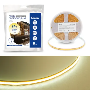 Лента светодиодная 720SMD(2110) 10Вт/м 24V 5000 IP20 3000К Feron 53097