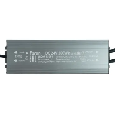 Трансформатор электронный для светодиодной ленты 300W 24V IP67 (драйвер) Feron 53084