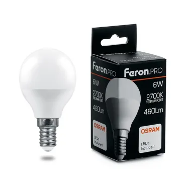 Лампа светодиодная Feron LB-1406 E14 6Вт 2700K 38065 Цвет арматуры черный Цвет плафонов белый Лампа светодиодная Feron LB-1406 E14 6Вт 2700K 38065 Цвет арматуры черный Цвет плафонов белый
