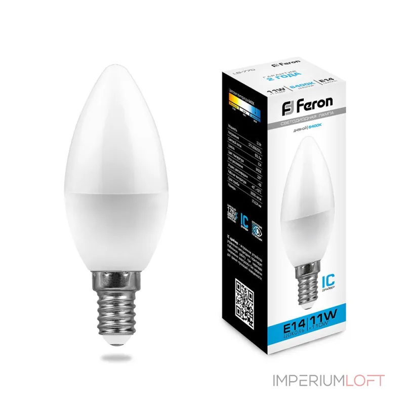 Лампа светодиодная Feron LB-770 Свеча E14 11W 175-265V 6400K 25943