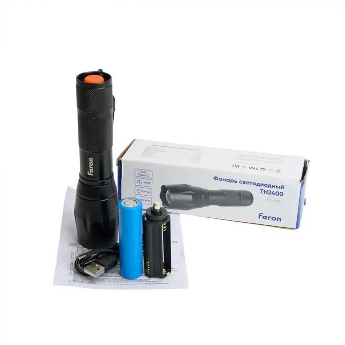 Фонарь ручной с аккумулятором USB ZOOM Feron TH2400 41682 от ImperiumLoft