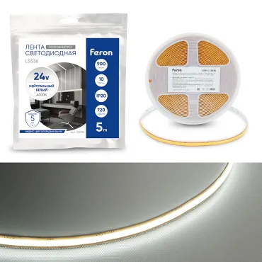 Лента светодиодная 720SMD(2110) 10Вт/м 24V 5000 IP20 4000К Feron 53096