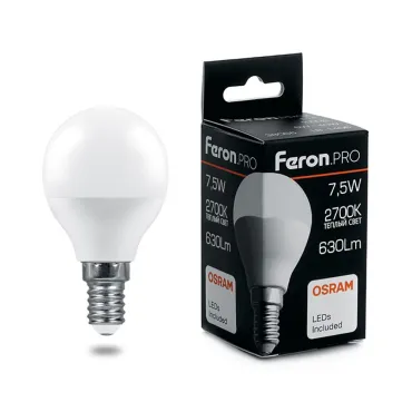 Лампа светодиодная Feron LB-1407 E14 7.5Вт 2700K 38071 Цвет арматуры никель Цвет плафонов белый