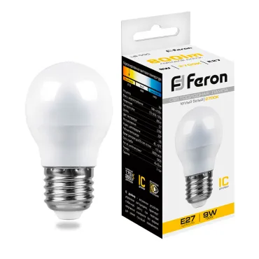 Лампа светодиодная Feron LB-550 Шарик E27 9W 175-265V 2700K 25804 Лампа светодиодная Feron LB-550 Шарик E27 9W 175-265V 2700K 25804