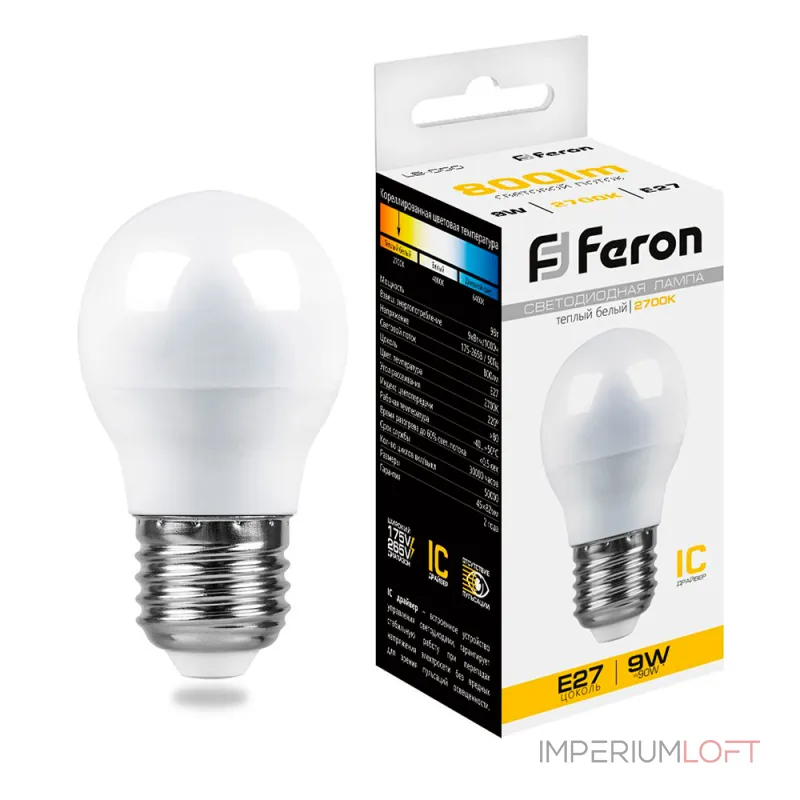 Лампа светодиодная Feron LB-550 Шарик E27 9W 175-265V 2700K 25804 Лампа светодиодная Feron LB-550 Шарик E27 9W 175-265V 2700K 25804