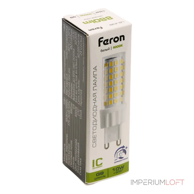 Лампа светодиодная диммируемая G9 10W 175-265V 4000K Feron 51742 Лампа светодиодная диммируемая G9 10W 175-265V 4000K Feron 51742