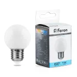 Лампа светодиодная Feron LB-37 Шарик E27 1W 230V 6400K матовый 25115