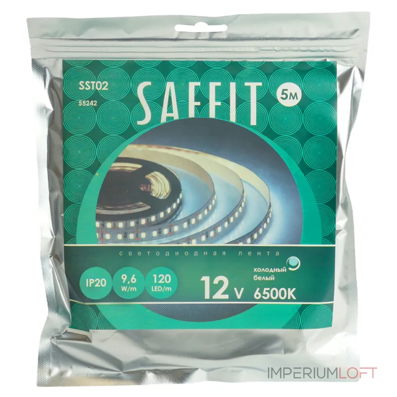 Светодиодная LED лента Feron SST02 SAFFIT 120SMD(2835)/м 9.6Вт/м 12V 5000*8*1.22мм 6500К IP20 55242