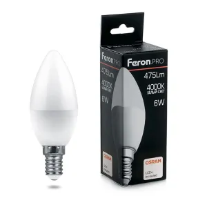 Лампа светодиодная Feron LB-1306 E14 6Вт 4000K 38045 Цвет арматуры хром Цвет плафонов серый