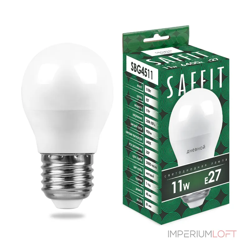 Лампа светодиодная SAFFIT SBG4511 Шарик E27 11W 230V 6400K 55141 Лампа светодиодная SAFFIT SBG4511 Шарик E27 11W 230V 6400K 55141
