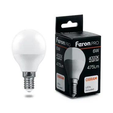 Лампа светодиодная Feron LB-1406 E14 6Вт 4000K 38066 Цвет арматуры хром Лампа светодиодная Feron LB-1406 E14 6Вт 4000K 38066 Цвет арматуры хром