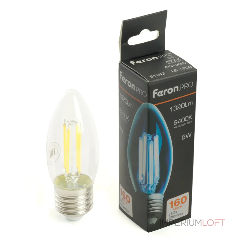 Лампа светодиодная Feron.PRO LB-1208 Свеча E27 1320LM 8W 175-265V 6400K 51243 Лампа светодиодная Feron.PRO LB-1208 Свеча E27 1320LM 8W 175-265V 6400K 51243