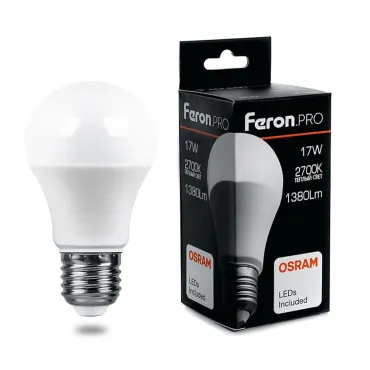 Лампа светодиодная Feron LB-1017 E27 17Вт 2700K 38038 Цвет арматуры никель Цвет плафонов белый Лампа светодиодная Feron LB-1017 E27 17Вт 2700K 38038 Цвет арматуры никель Цвет плафонов белый