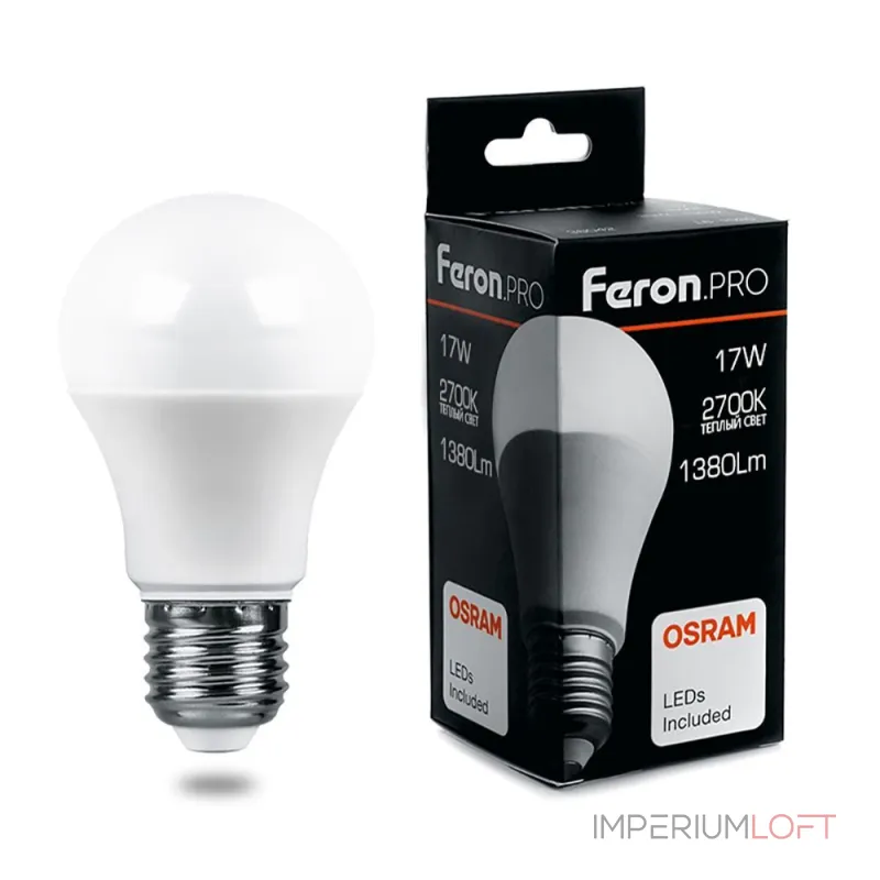 Лампа светодиодная Feron LB-1017 E27 17Вт 2700K 38038 Цвет арматуры никель Цвет плафонов белый Лампа светодиодная Feron LB-1017 E27 17Вт 2700K 38038 Цвет арматуры никель Цвет плафонов белый