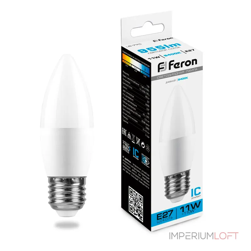 Лампа светодиодная Feron LB-770 Свеча E27 11W 175-265V 6400K 25945 Лампа светодиодная Feron LB-770 Свеча E27 11W 175-265V 6400K 25945