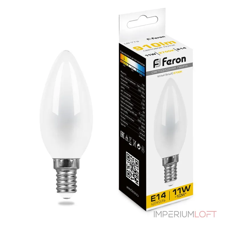 Лампа светодиодная Feron LB-713 Свеча E14 11W 230V 2700K 38005 Лампа светодиодная Feron LB-713 Свеча E14 11W 230V 2700K 38005