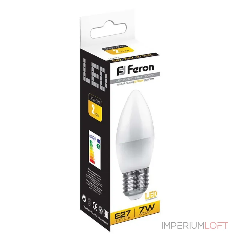 Лампа светодиодная Feron LB-97 Свеча E27 7W 175-265V 2700K 25758