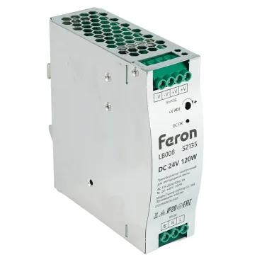 Трансформатор электронный для светодиодной ленты на DIN-рейку 120W 24V 40*125.2*113.5мм IP20 Feron 52135