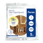 Светодиодная COB лента Feron LS630 400SMD(2110)/ 7Вт/м 12V 5000*3*1.8мм 3000K IP20 48947