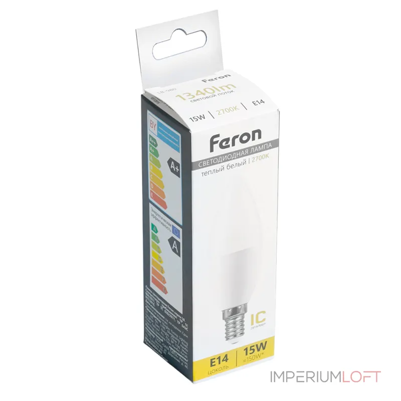 Лампа светодиодная LB-980 C37 (свеча) 15W 175-265V E14 2700К (теплый белый) Feron 52072
