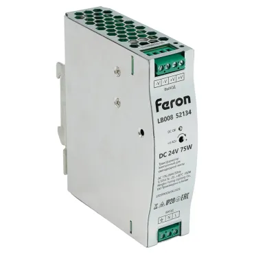 Трансформатор электронный для светодиодной ленты на DIN-рейку 75W 24V 32*125.2*102мм IP20 Feron 52134