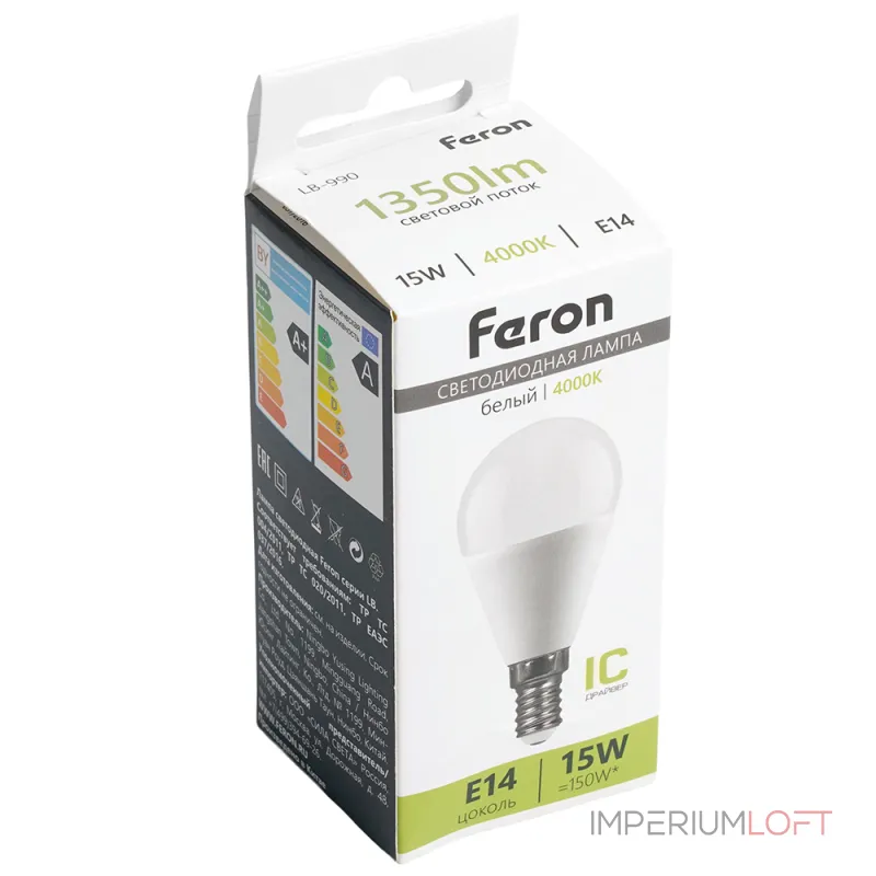 Лампа светодиодная LB-990 G45 (шар малый) 15W 175-265V E14 4000К (белый) Feron 52079