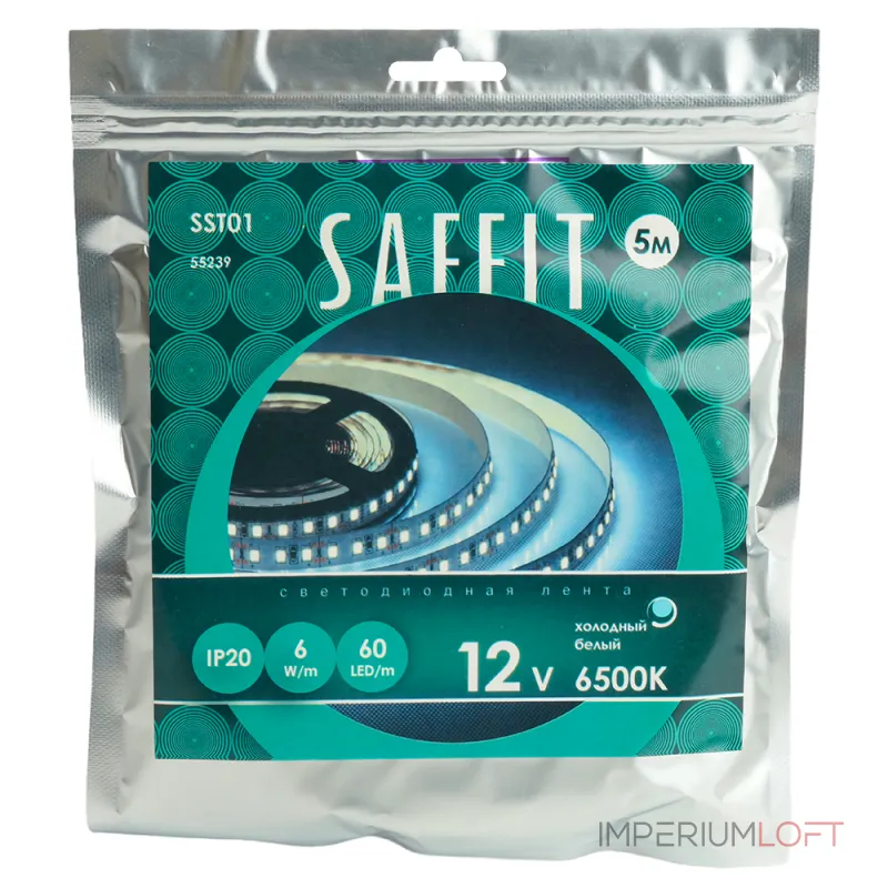 Светодиодная LED лента Feron SST01 SAFFIT 60SMD(2835)/m 6Вт/м 12V 5000*8*1.22мм 6500K IP20 55239