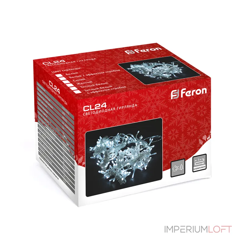 Гирлянда дождь FERON CL24 480LED 2700К (теплый белый) 3*3м+3м IP44 24W 41626